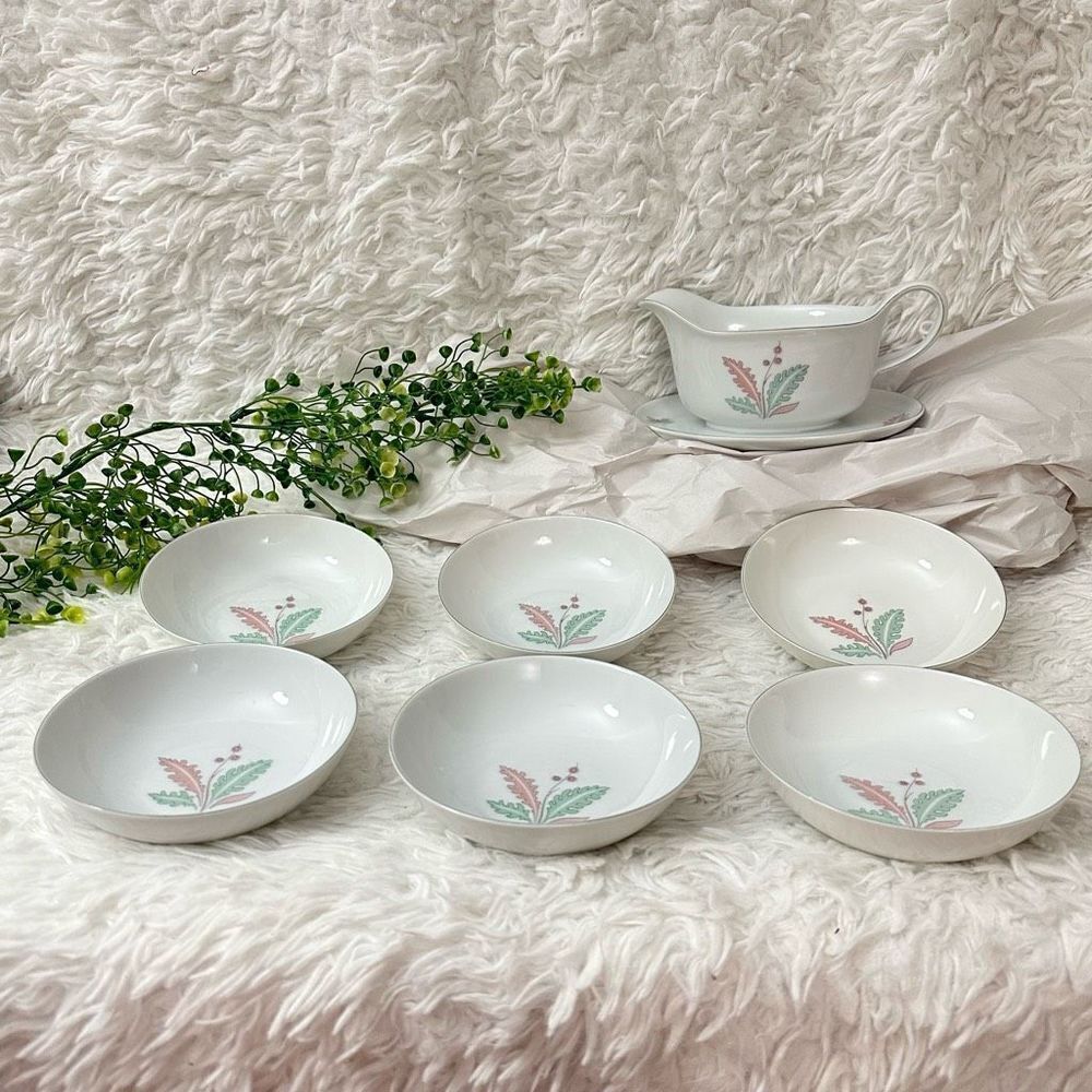 Arzberg Porcelain Gravy Boat with underplate & 6 pc sauce plate‎ set floral
